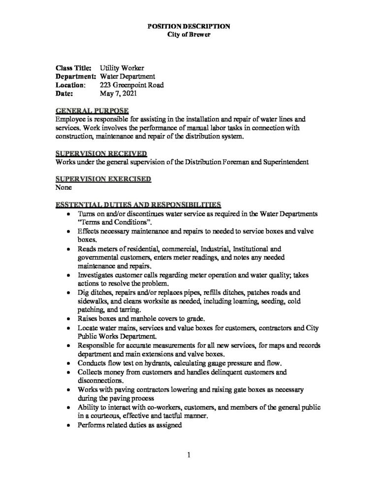 City of durham utility worker position job description