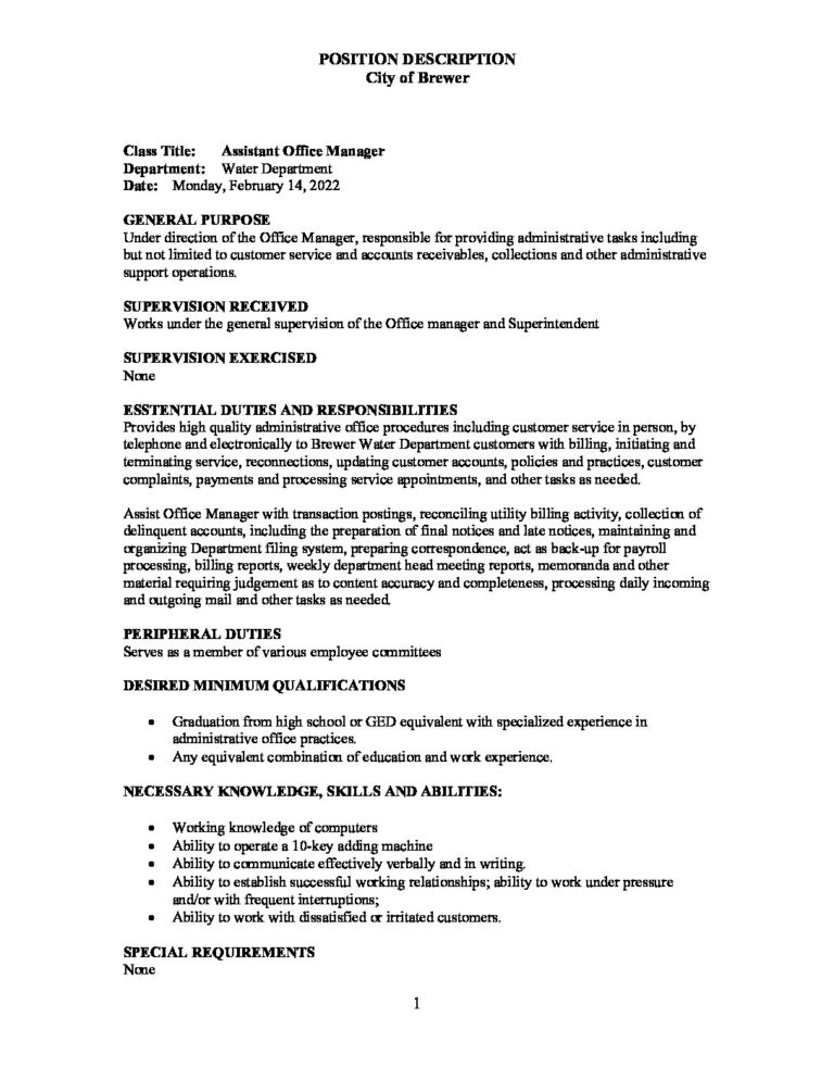 Office Manager Job Description Pdf